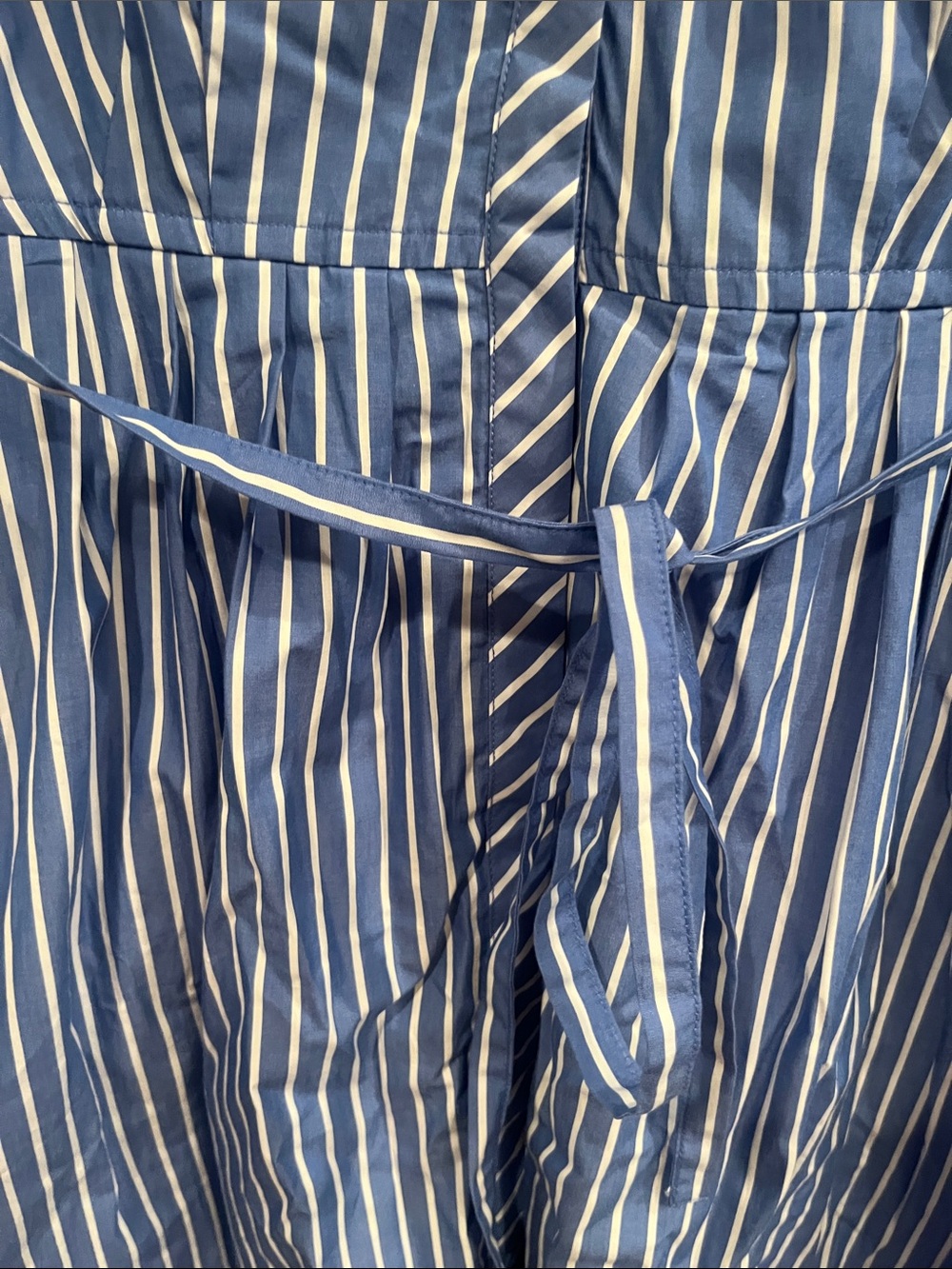 Striped Blue & White Midi Shirt Dress with Tie Waist - Picture 4 of 10